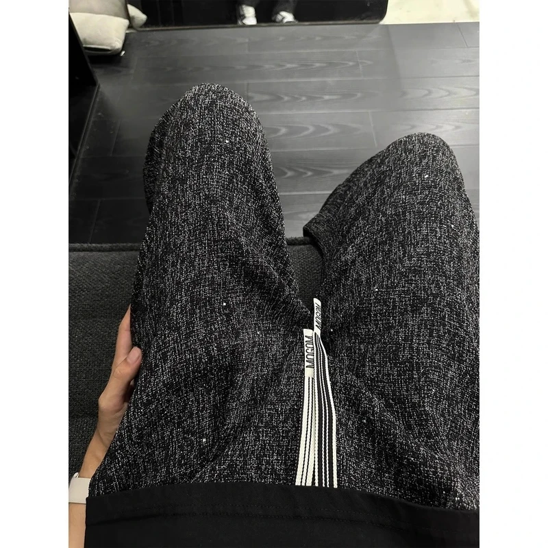 小香风冰丝裤子男夏薄款满天星美式潮牌痞帅裤子高级感垂感阔腿裤