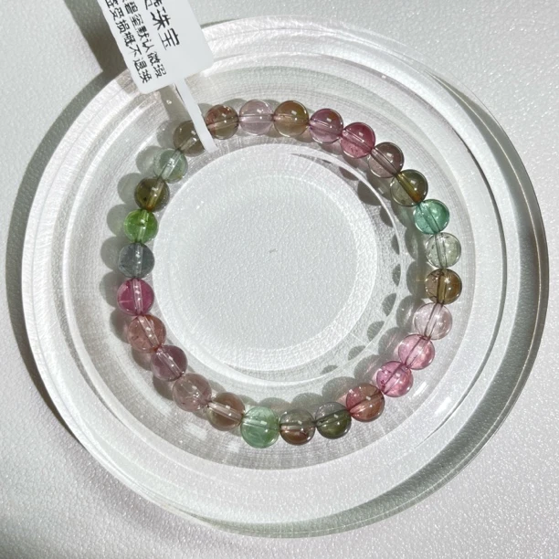天然碧玺单圈手链马卡龙色系玻璃体收藏级