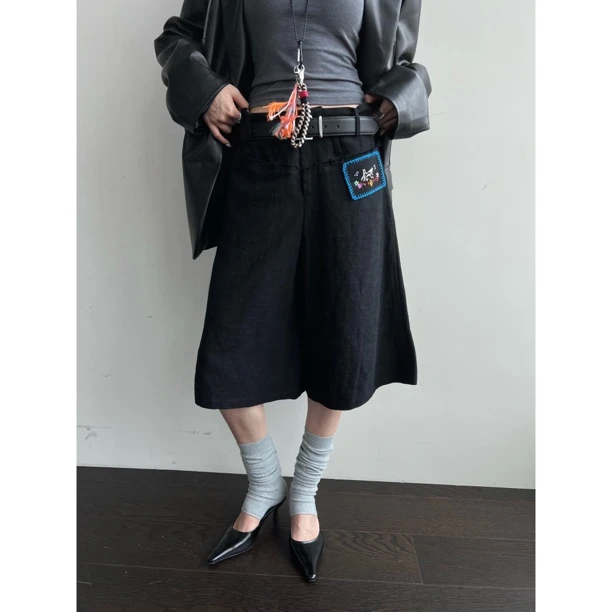 shao xii设计师品牌25春夏新品小马刺绣阔腿短裤SOLSOL买手店