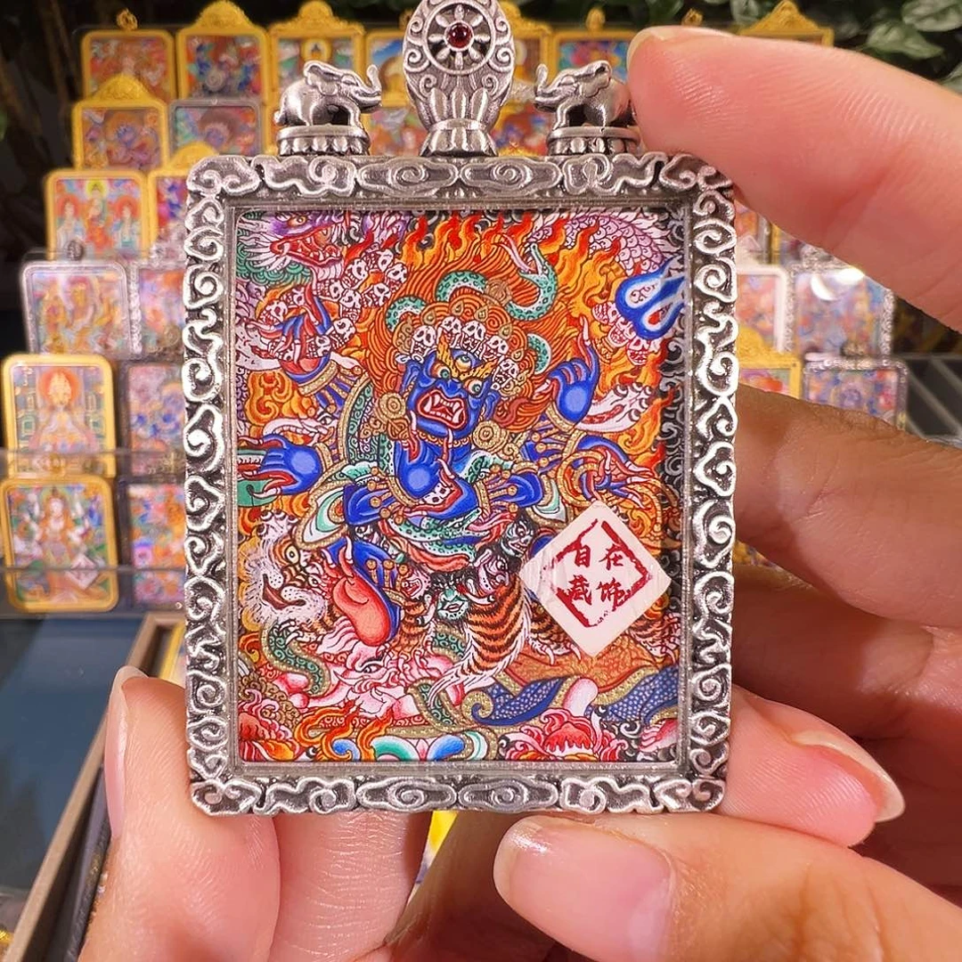 吊坠大黑天热贡纯手绘唐卡了