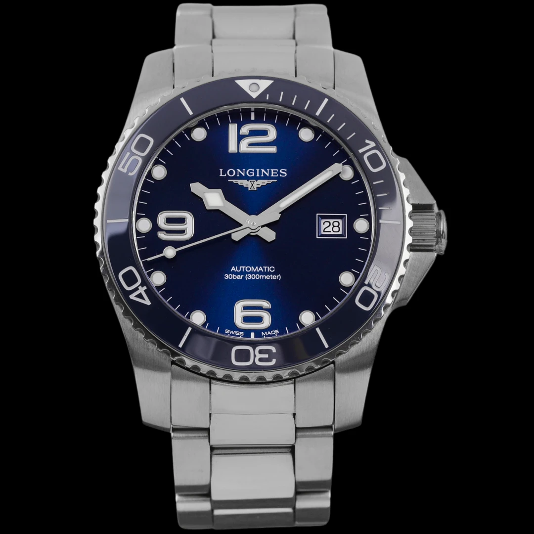 99新 Longines/浪琴 大牛/蓝康/单表有卡/陶瓷圈