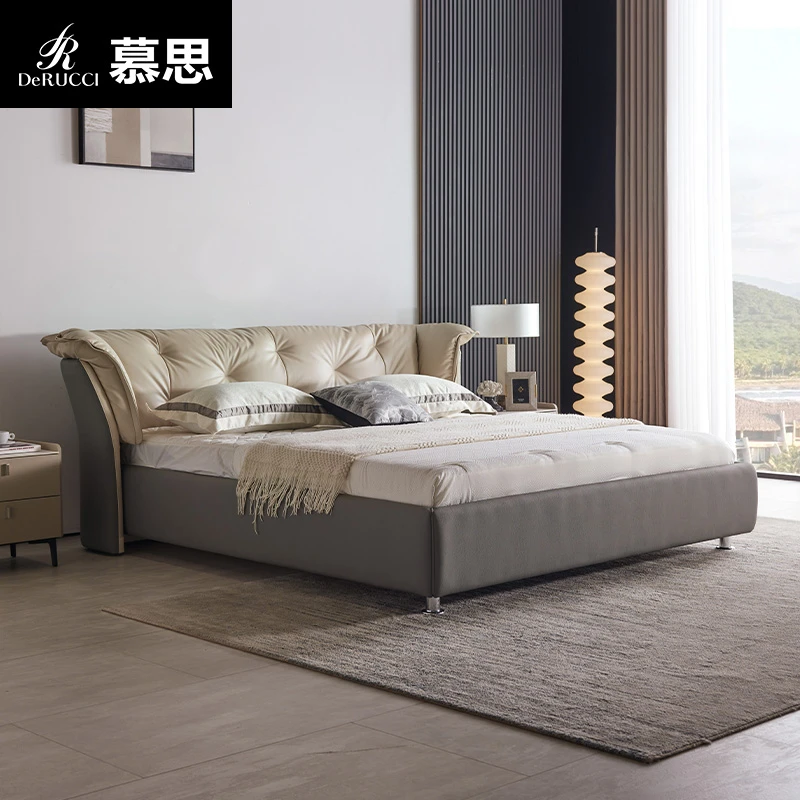 慕思真皮床现代简约双人床奶油风内嵌款大床1.8米x2米151（床架）