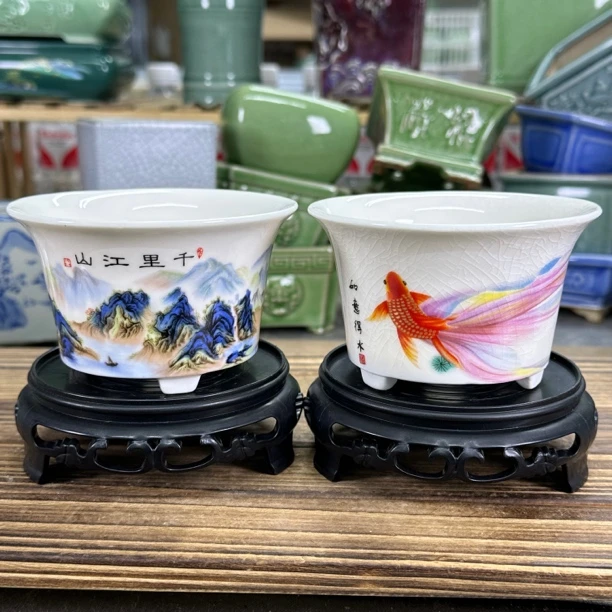 【直播浮力828】9.5*5.5cm到手2花盆+2底座斗笠高端三足圆形绿植盆