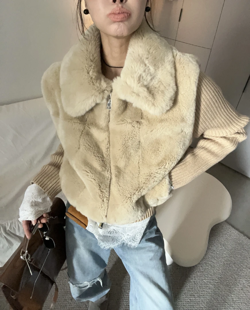 [Miss 程】东大门可拆卸兔毛短外套
