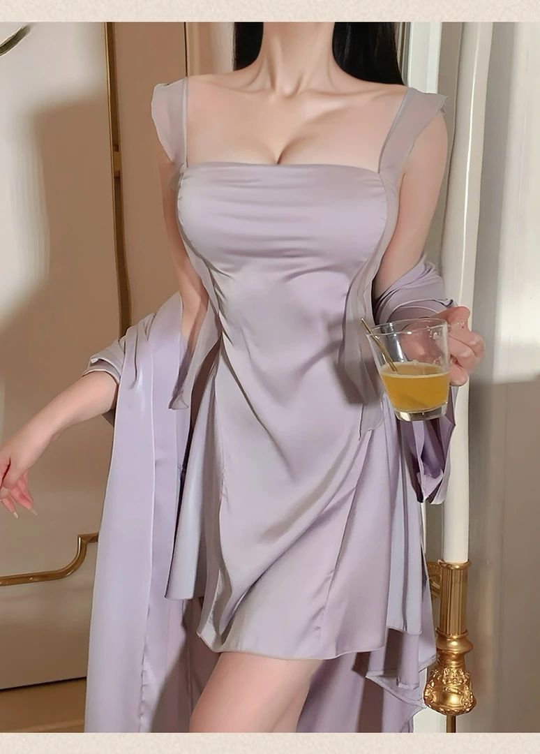MSL【浮生若梦】套装  冰丝睡衣女性感吊带荡领睡裙睡袍纯欲带胸垫