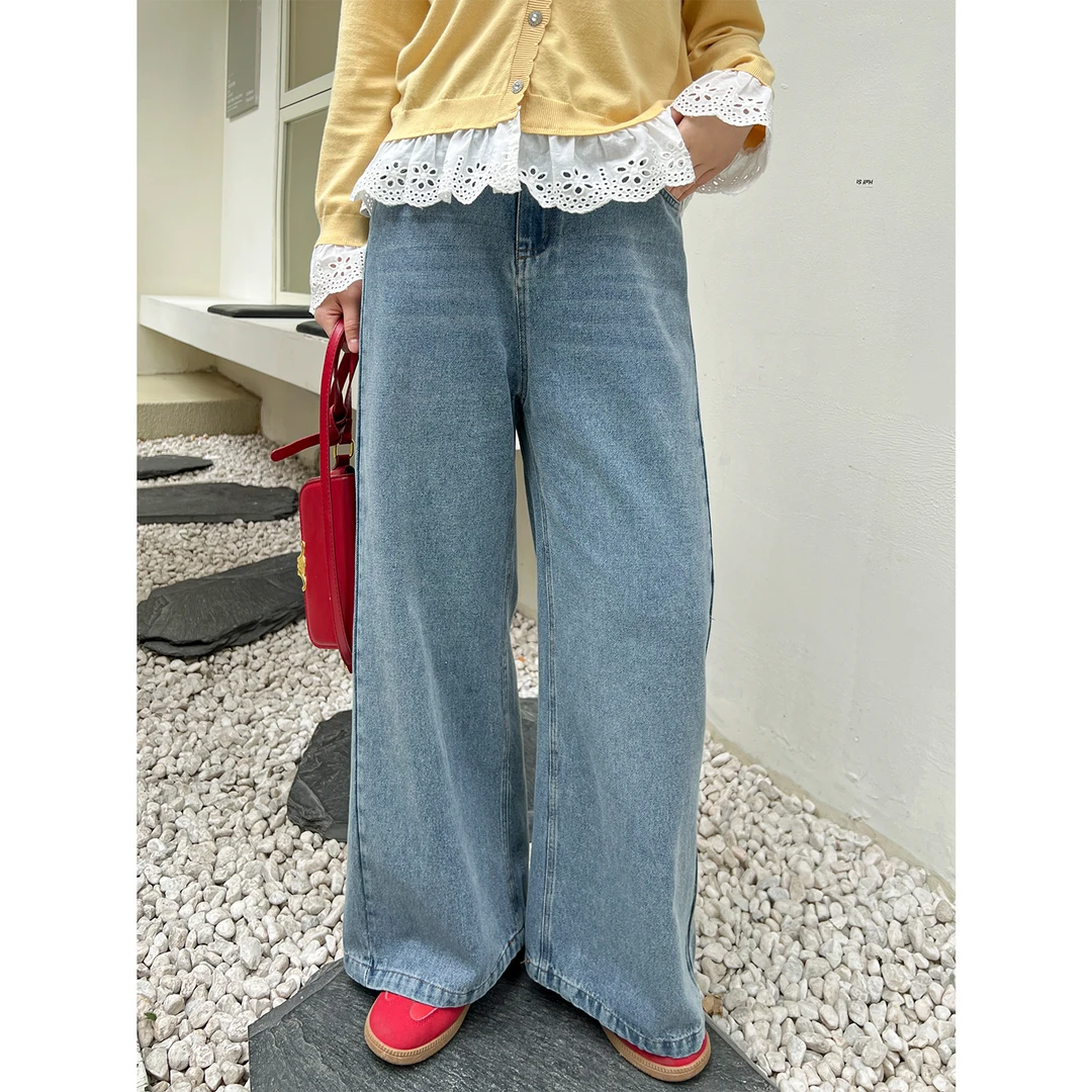 【春季新品】大码百分百宽松阔腿显瘦遮胯牛仔喇叭裤1176