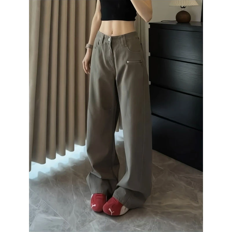 咖色水洗弯刀牛仔裤男夏季潮牌美式复古阔腿裤子美拉德穿搭微喇裤