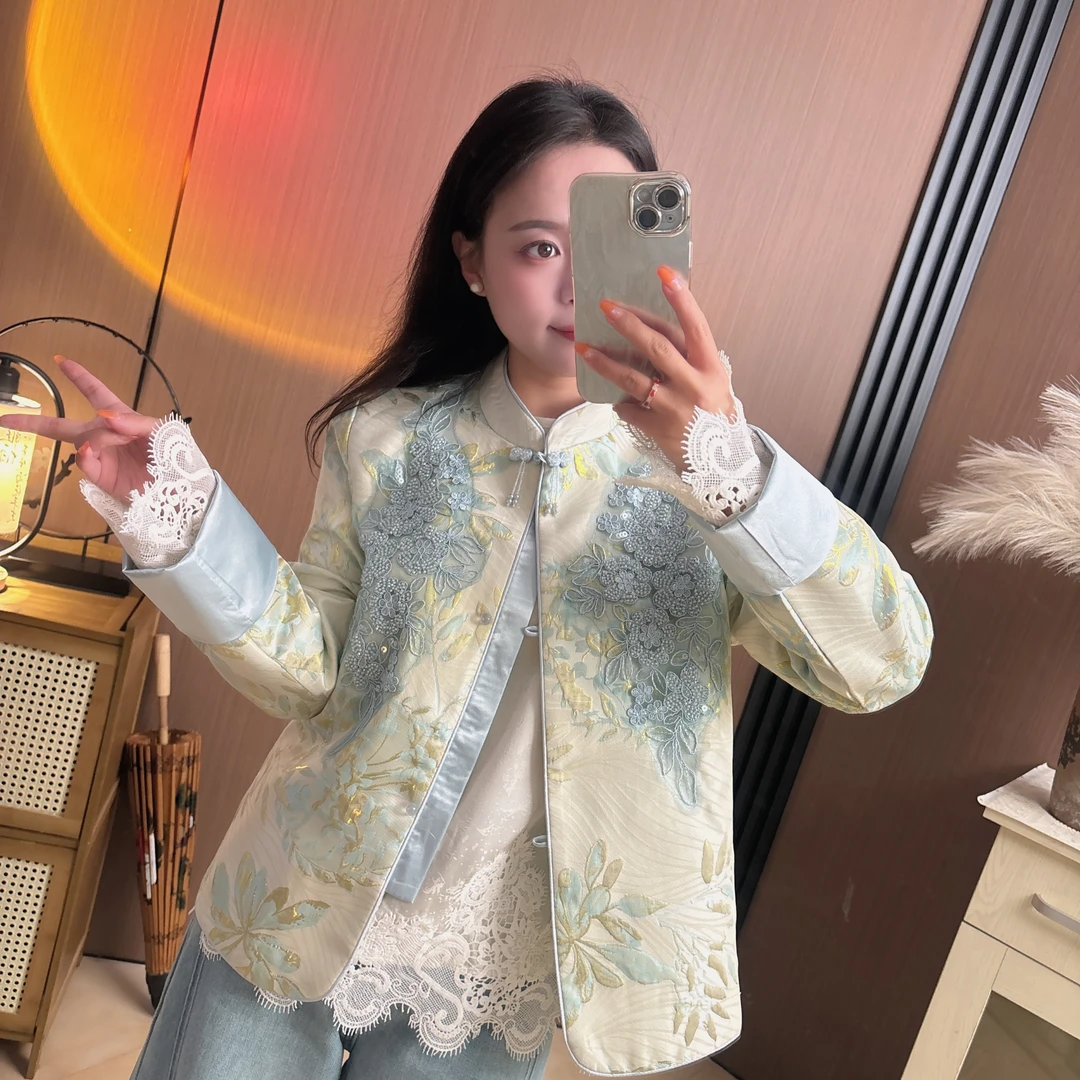 【琉璃】新中式刺绣外套国风钉珠2025年新款立领绣花上衣春季宽松