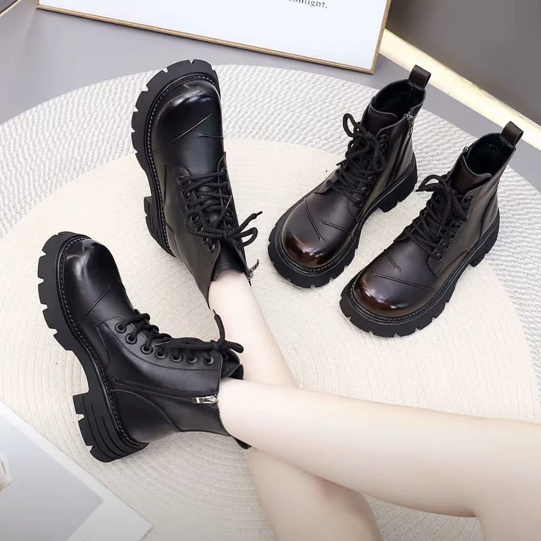 厚底增高英伦马丁靴女2025秋冬新款短靴女显脚小舒适机车靴加绒