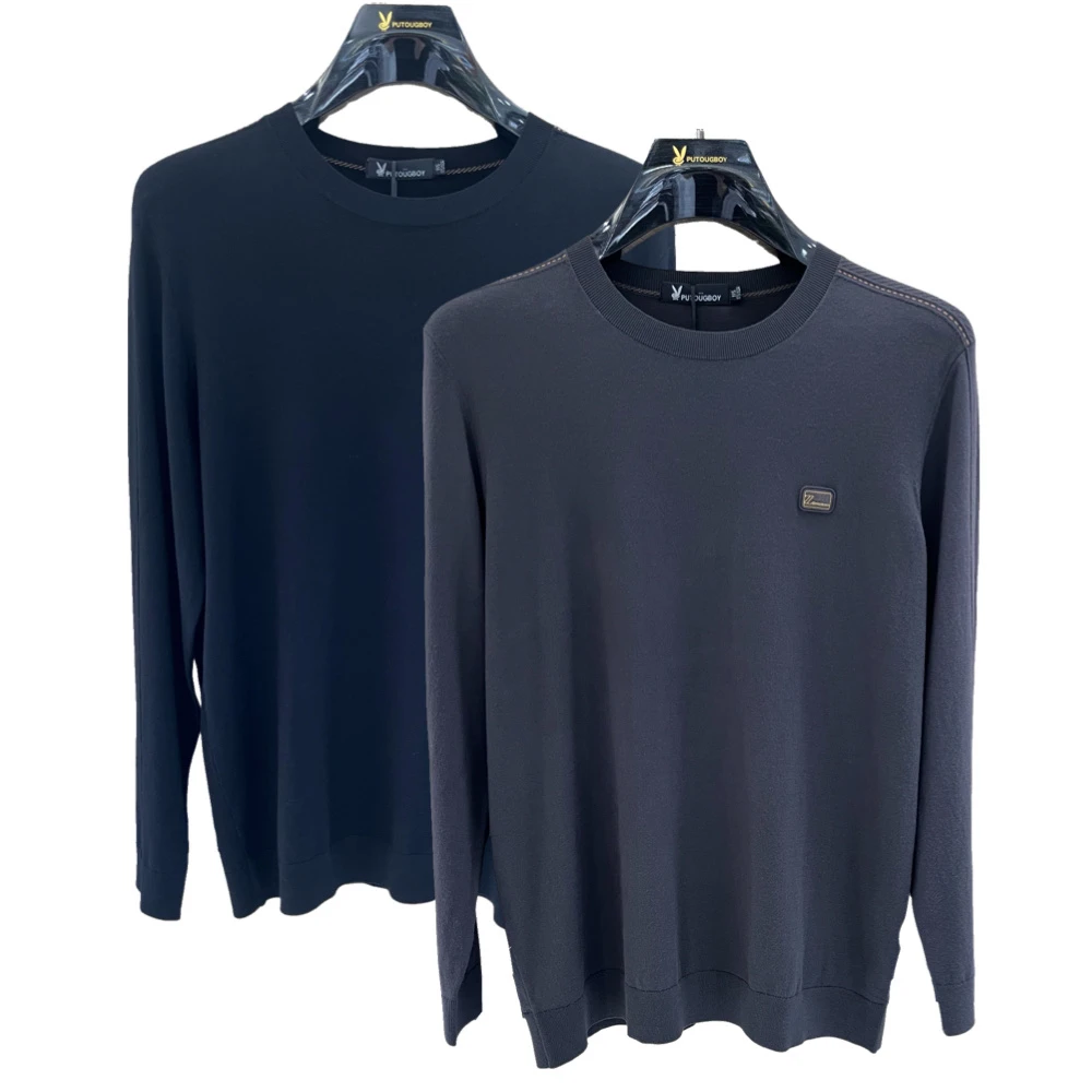 【宝鹿优品】春季男士圆领T恤 简约百搭长袖绵羊毛混纺打底衫64198