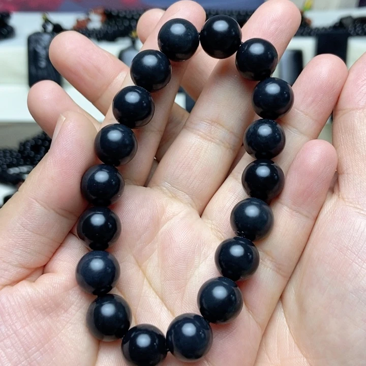 未镶嵌手链和田玉（墨玉）卡12圆珠手串