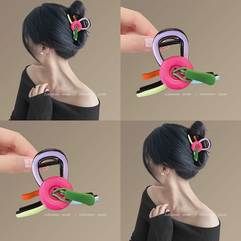 韩里韩气~拼色纽扣抓夹女高级感2025新款设计感2025神器鲨鱼夹