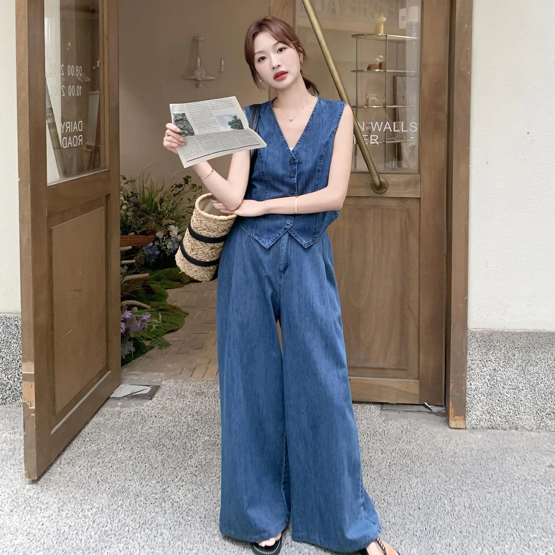 又a又飒穿搭高级感薄牛仔马甲套装女夏新款休闲女生韩系ins衣服