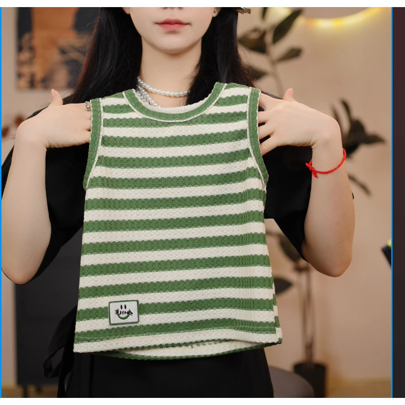 2025年新款夏季时尚儿童宽松复古休闲时髦百搭条纹无袖中小童背心