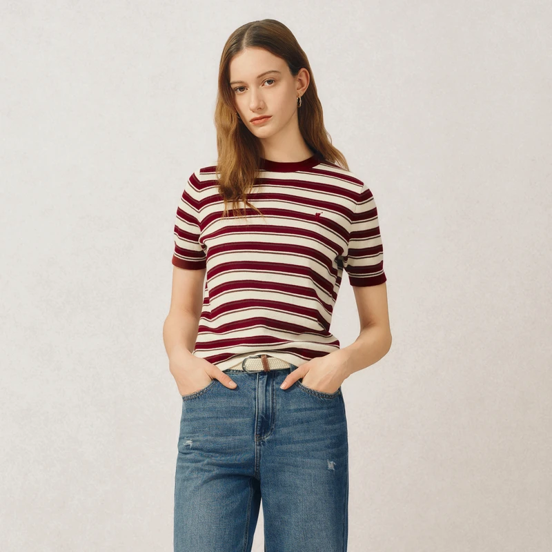 POLOWALK女装2025夏季新品女式短袖针织衫