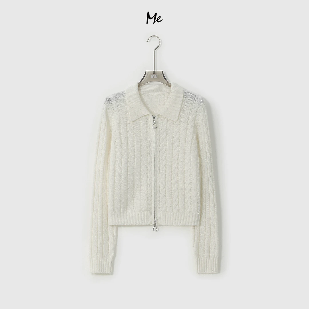 ME【星河绞花Polo】山羊绒混纺亮片花纱时尚百搭针织毛衣MESA2622