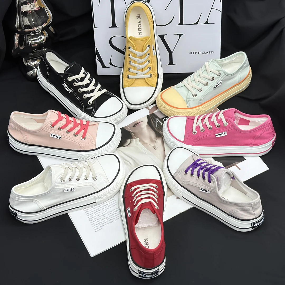 【YO】”芒果头“帆布鞋女透气薄款2025夏季松紧带小白鞋低帮懒人鞋