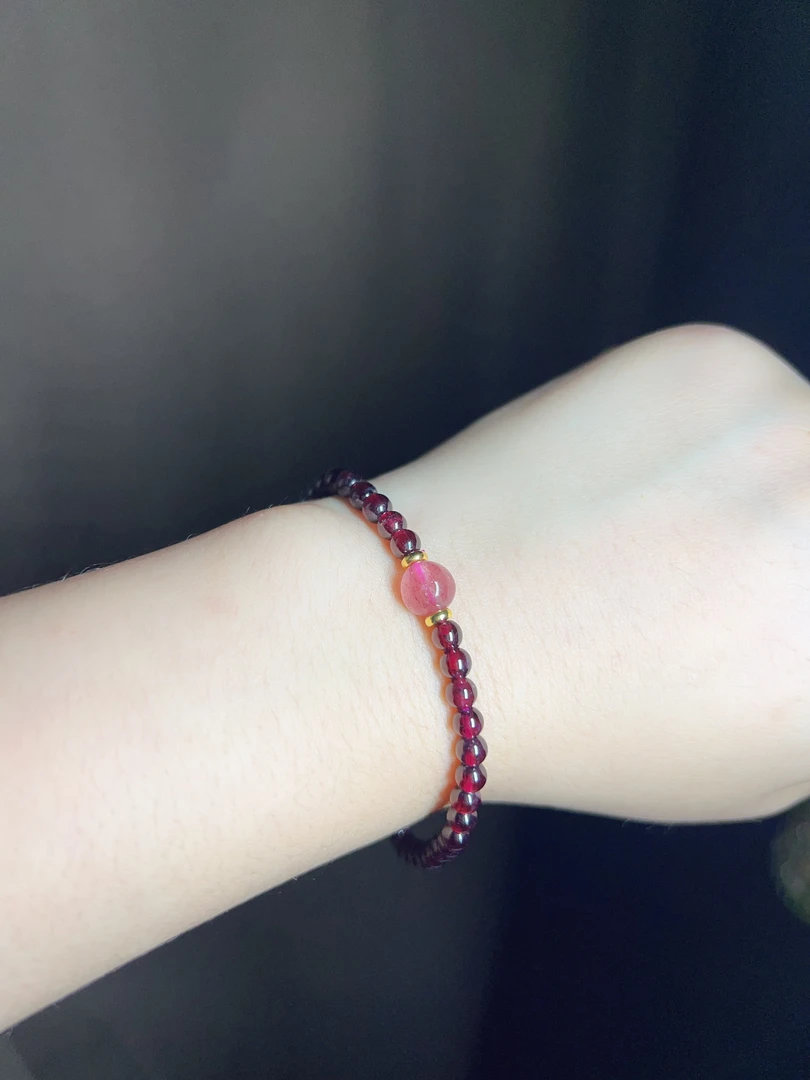 【琮睿】天然石榴石手串紫牙乌4m单圈搭配幸运草莓 晶