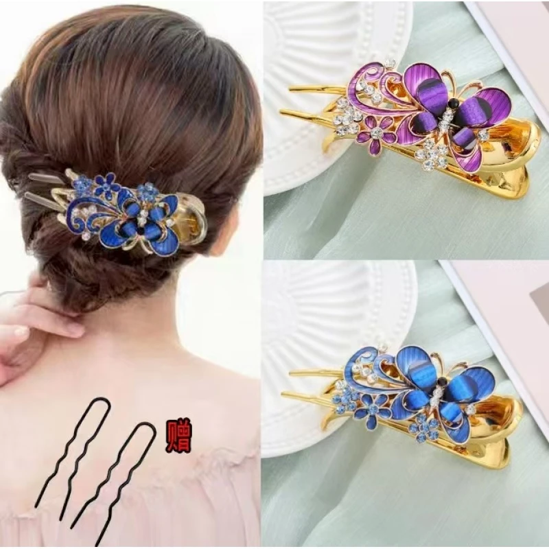 诗泊雅 蝴蝶发卡三齿夹盘发抓夹头饰一字鸭嘴发