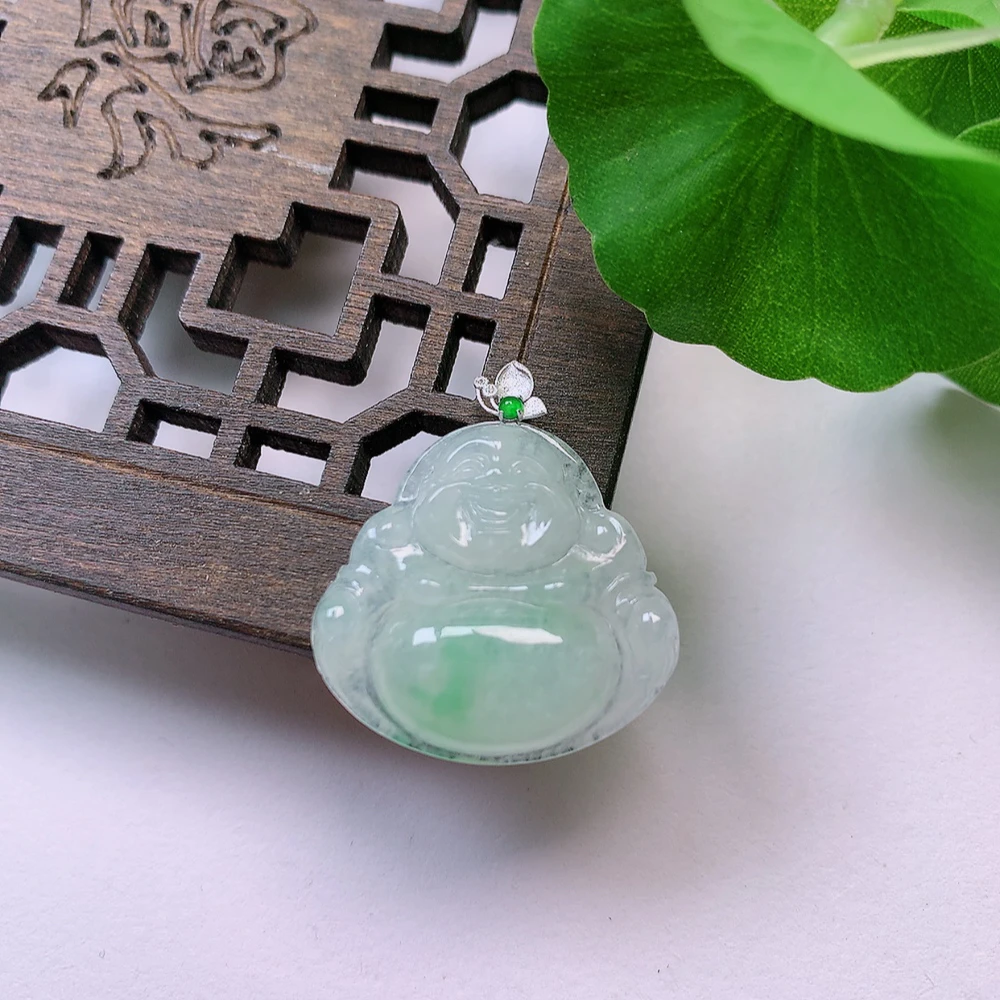 缅甸天然Ａ货翡翠18k金镶嵌佛公。 尺寸24.2/26.9/5.3