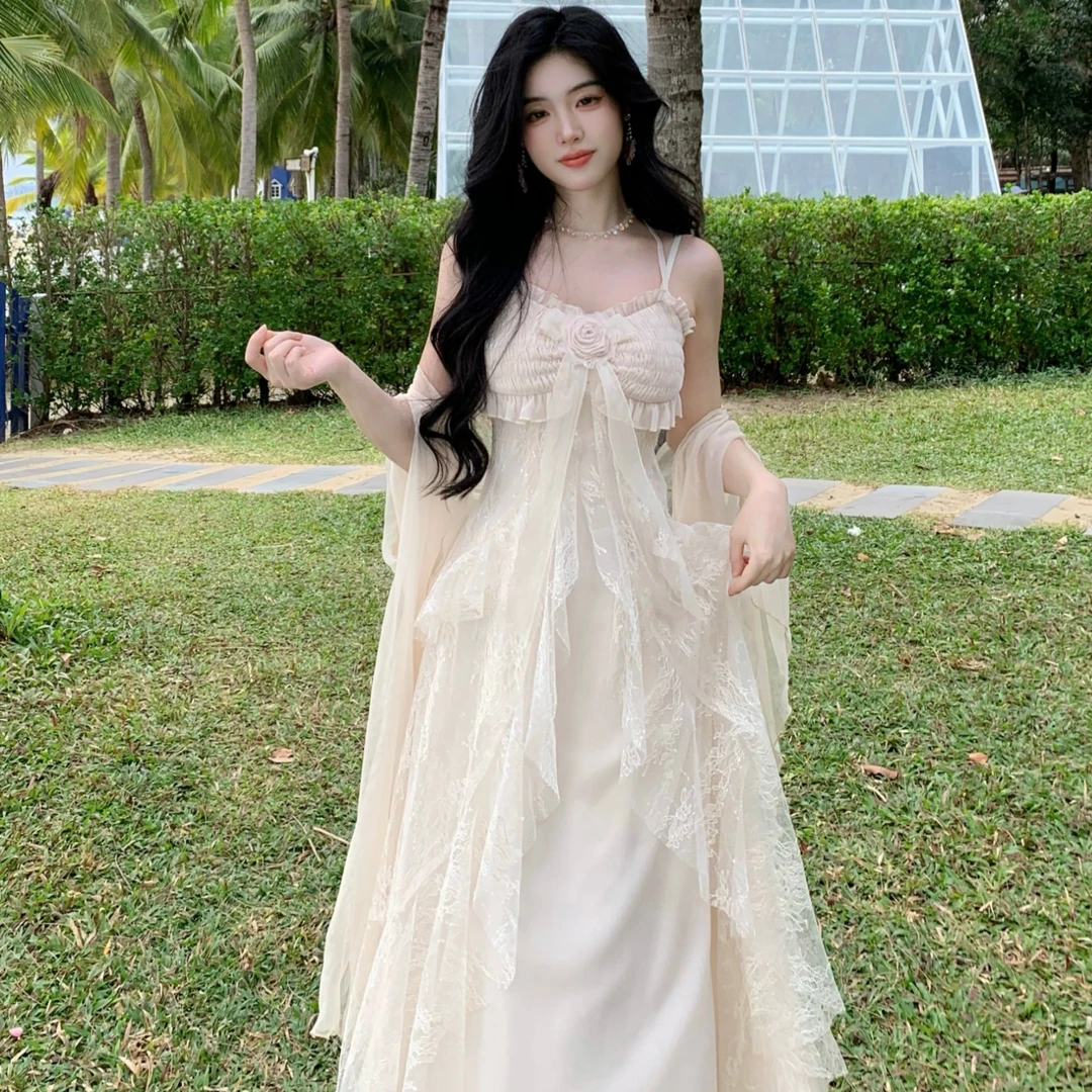 Blovelan星辰初序 茶歇法式温柔雪纺沙滩度假仙女吊带裙