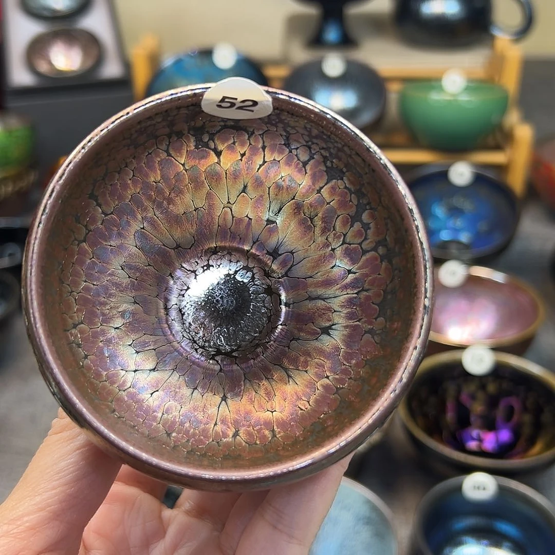 茶盏彩金釉滴波体手工