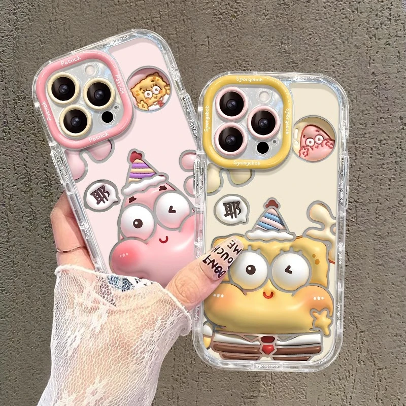 可爱海绵宝宝适用苹果16手机壳新款华为情侣vivo个性小米卡通OPPO