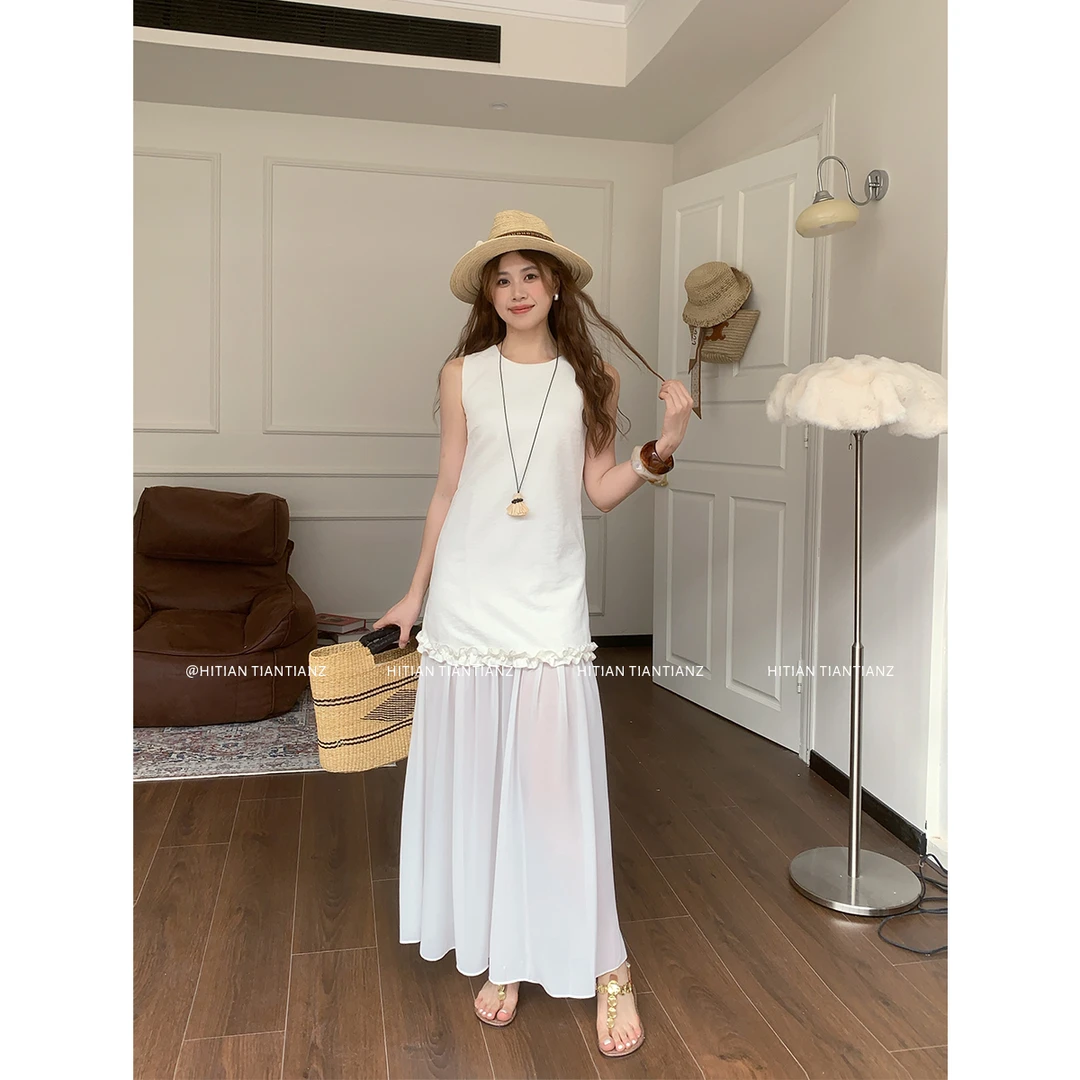 Hitian | 恬恬郑 “淡人穿搭” 假两件设计感拼接无袖连衣裙CE3350