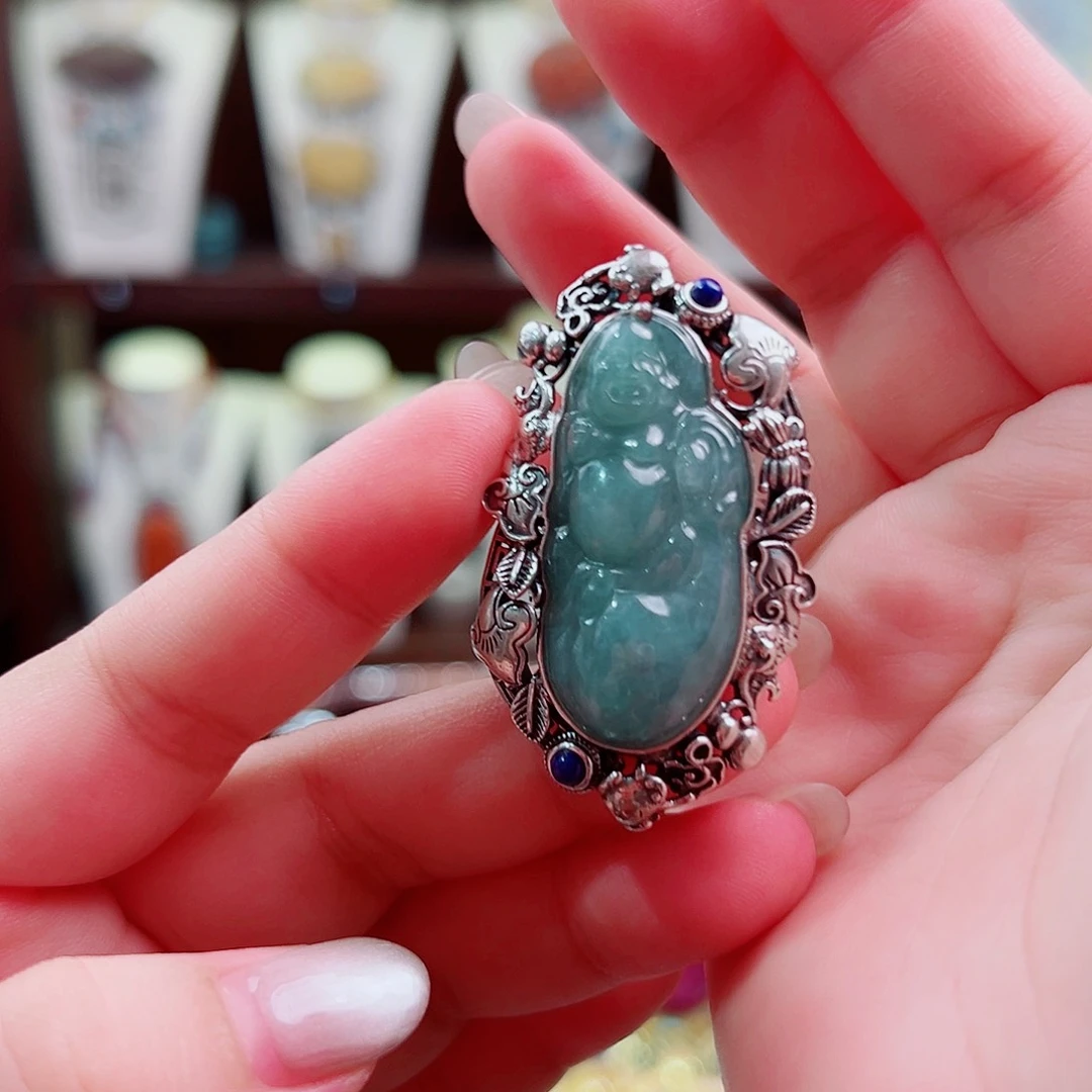 翡翠戒指银S925镶嵌国风