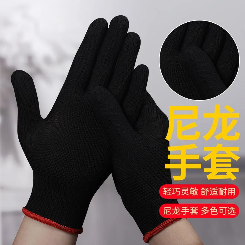 冬季保暖黑色尼龙劳保手套加厚耐磨工地干活棉线工作棉手套线手套