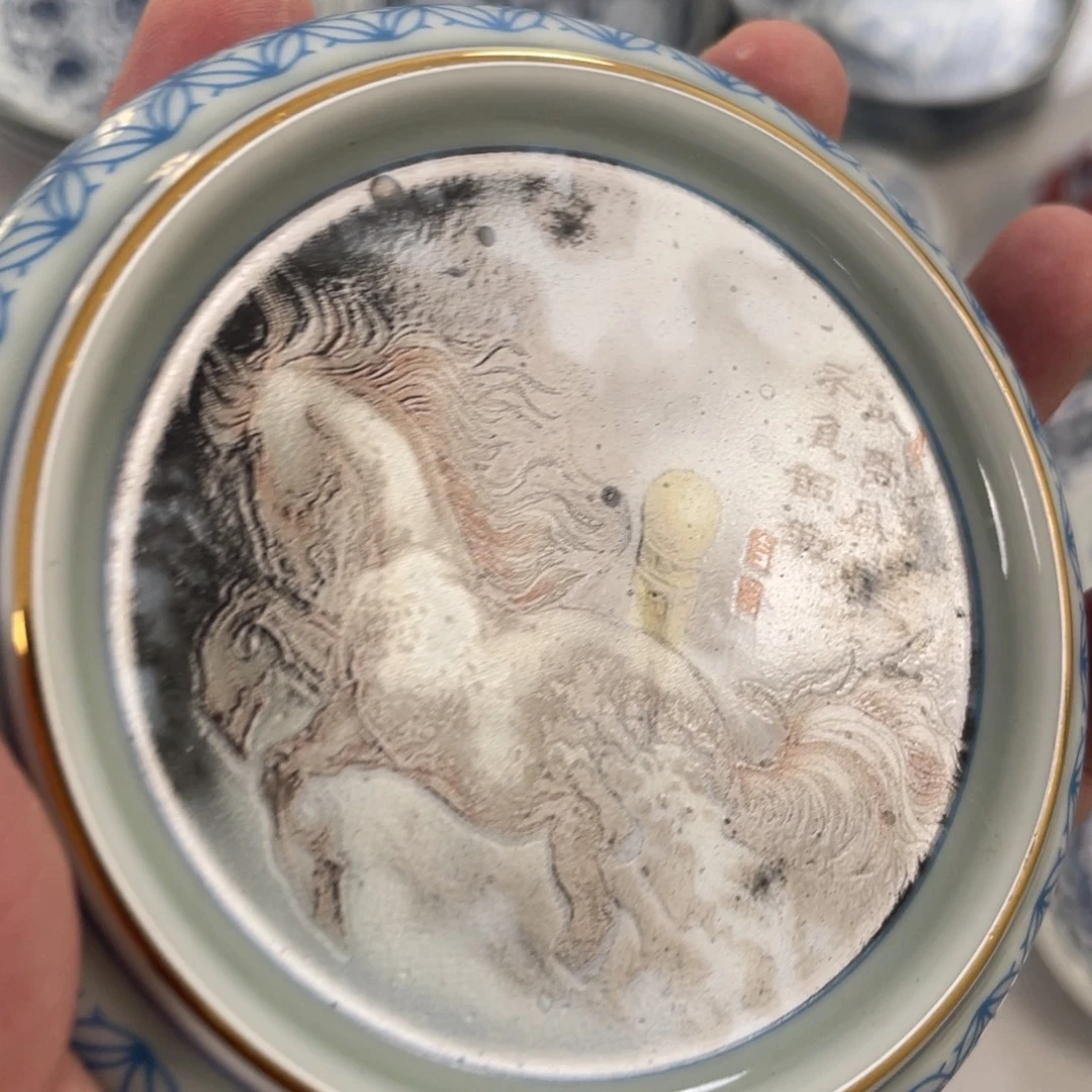 瓷片景德镇墨彩马到成功盖置