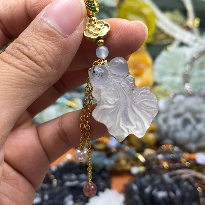 未镶嵌岫玉吊坠毛衣链锁骨链
