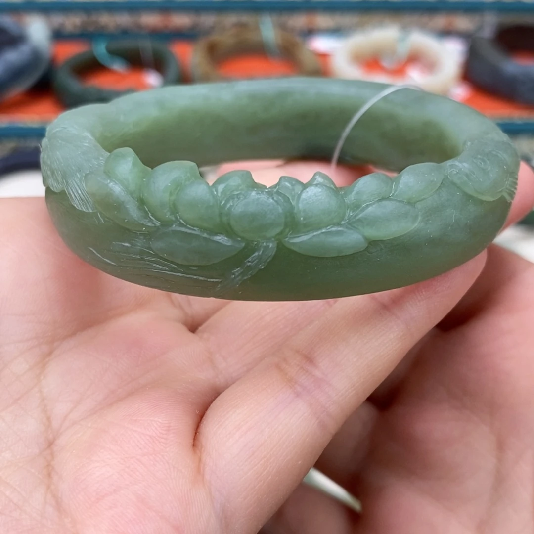和田玉手镯未镶嵌湖水绿手镯56.5#