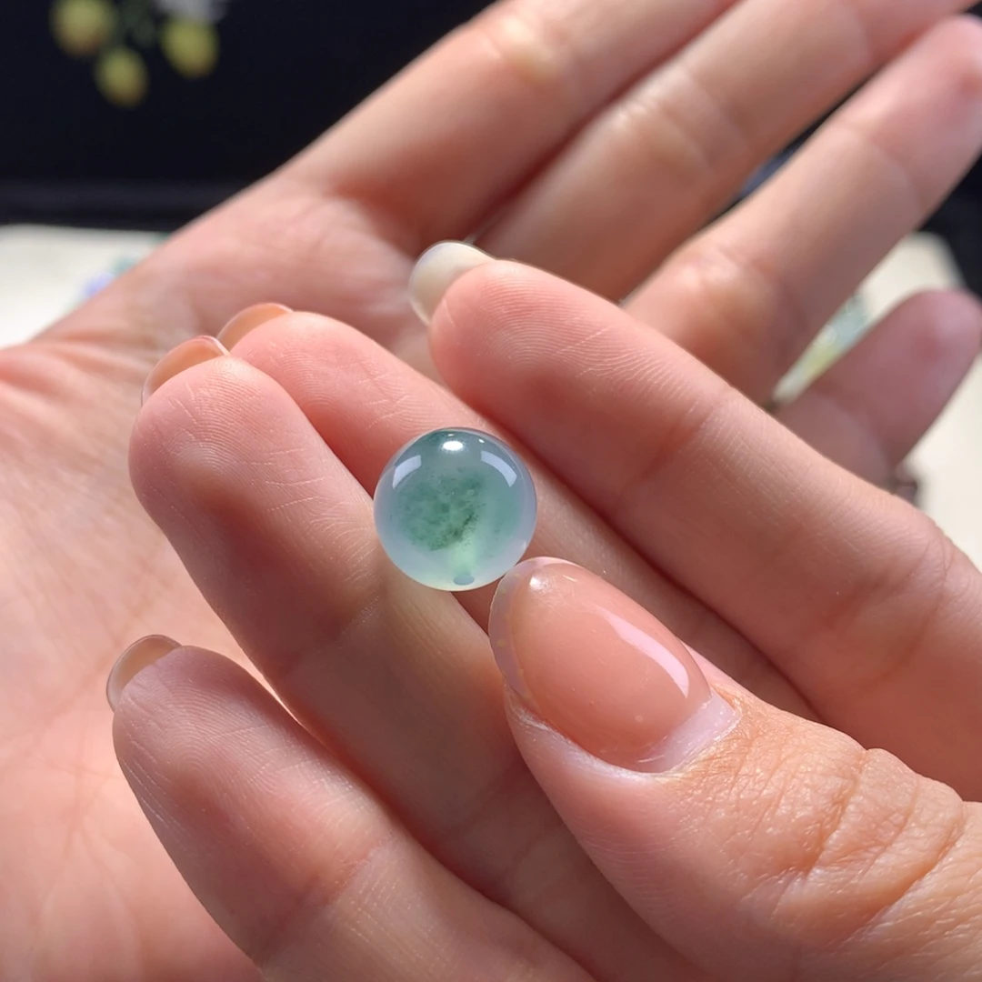 翡翠未镶嵌手串卡12高冰蓝 果冻胶底