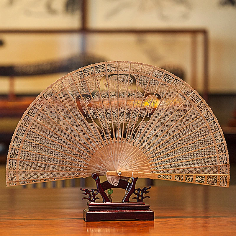 王星记扇子《炉鼎》23CM印度老山檀纯手工拉花檀香扇珍藏收藏扇