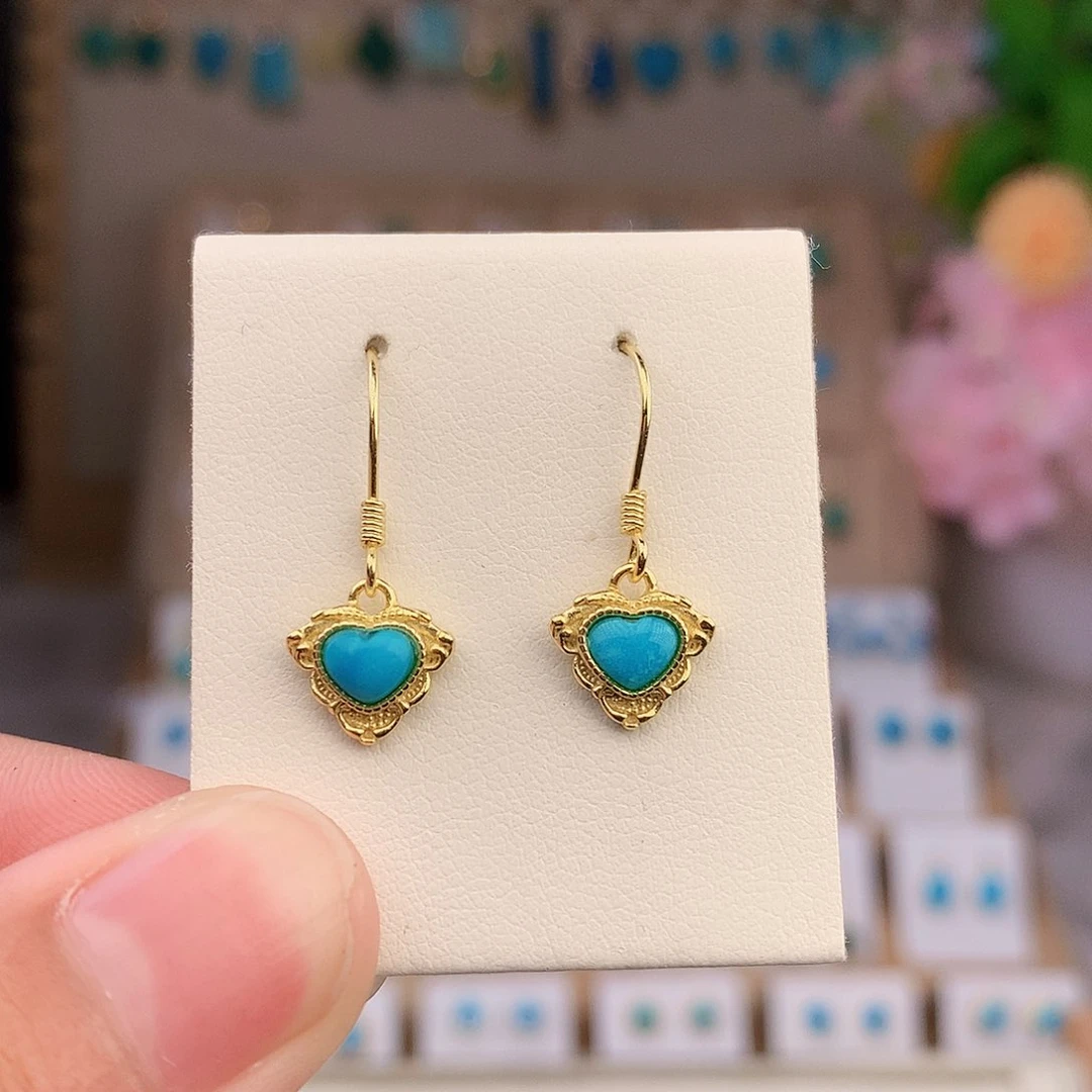 银S925镶嵌绿松石耳饰