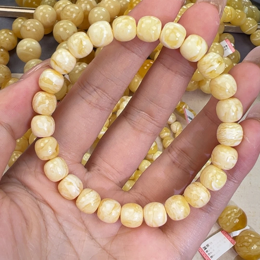 琥珀未镶嵌手链9.3瓷白妖花