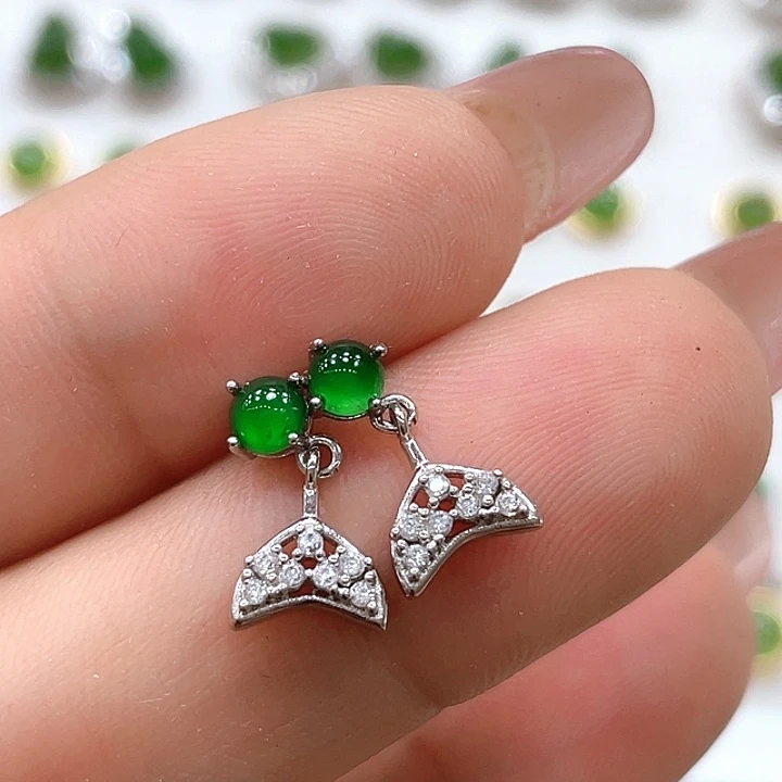 翡翠银S925镶嵌耳饰翡翠耳钉