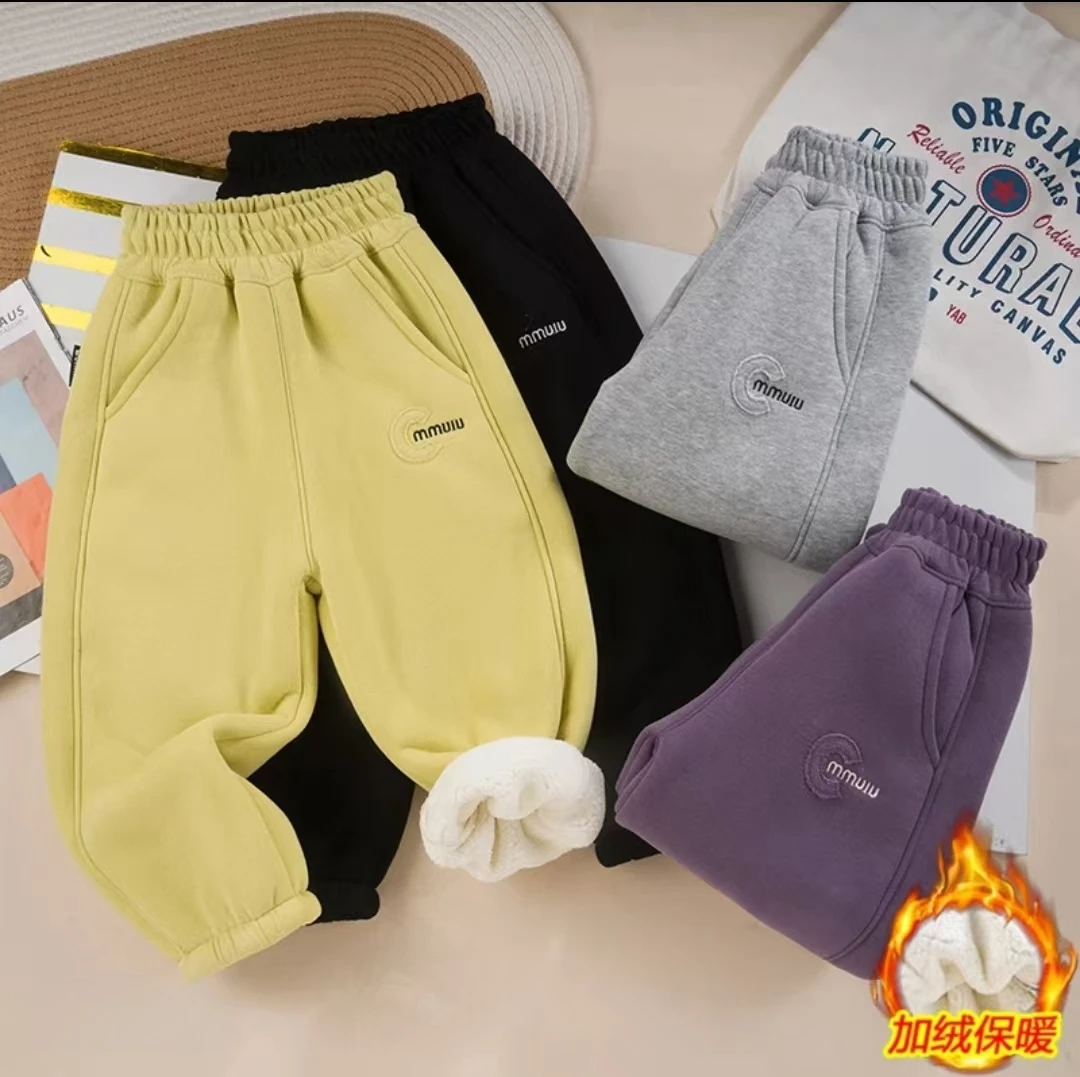 【清版不补】暖阳绒冬季男童女童宽松裤百搭刺绣-贴布C