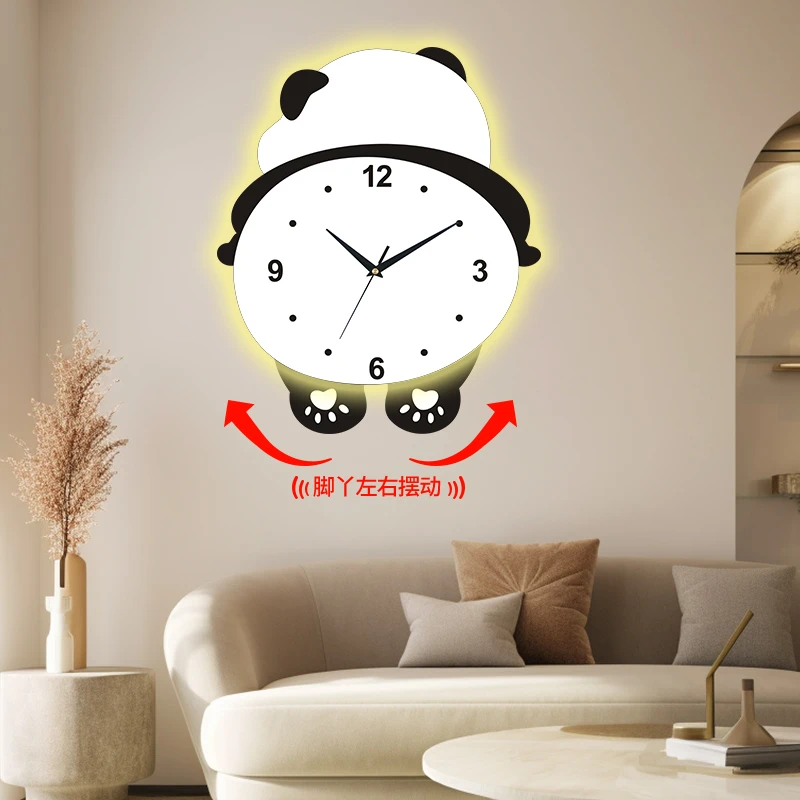 网红熊猫摇摆钟表挂钟客厅2024新款简约家用挂墙创意时钟免打孔
