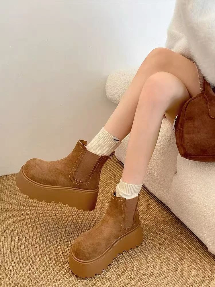 厚底时尚百搭新款冬季小个子增高勃肯加绒短靴53809