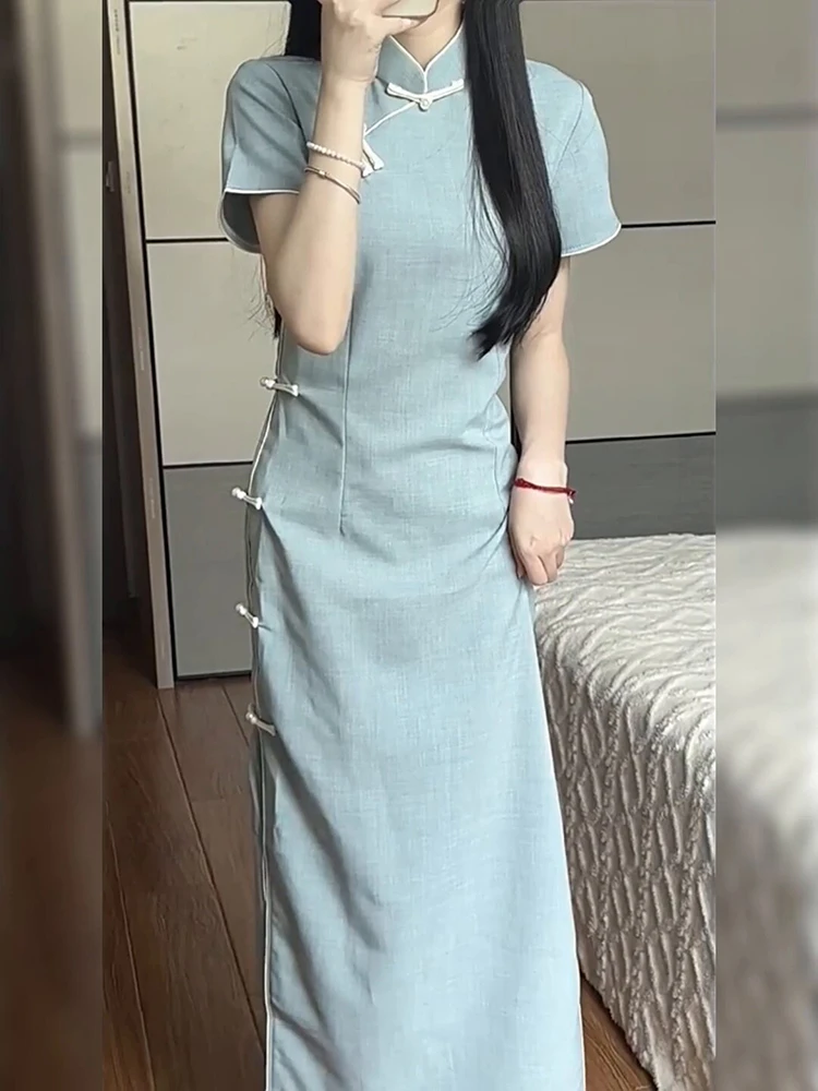 改良2025年夏年轻新款高端气质少女新中式旗袍文艺清新日常连衣裙