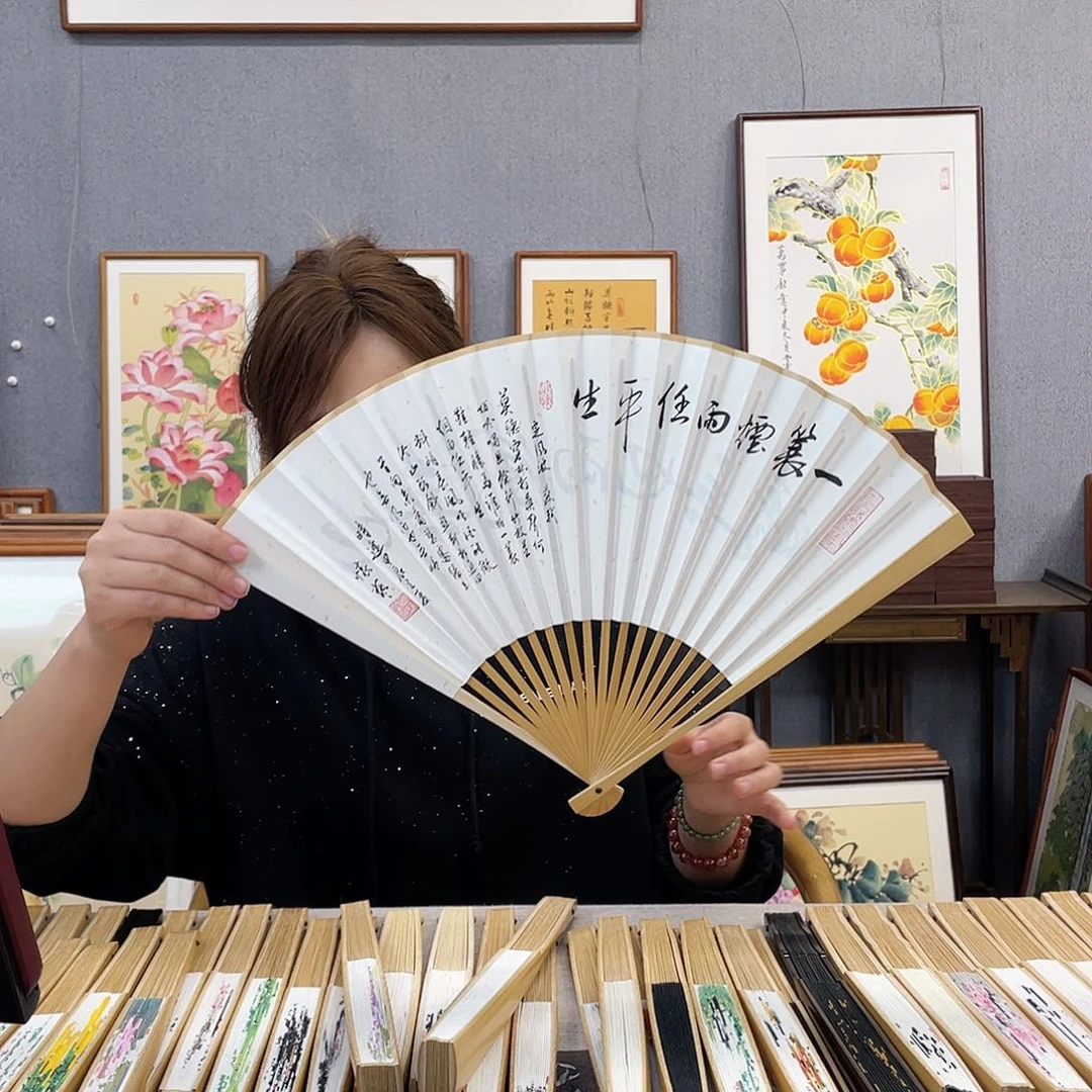 国画95寸玉竹-纯手绘-文玩扇骨（默认粘好）定风波