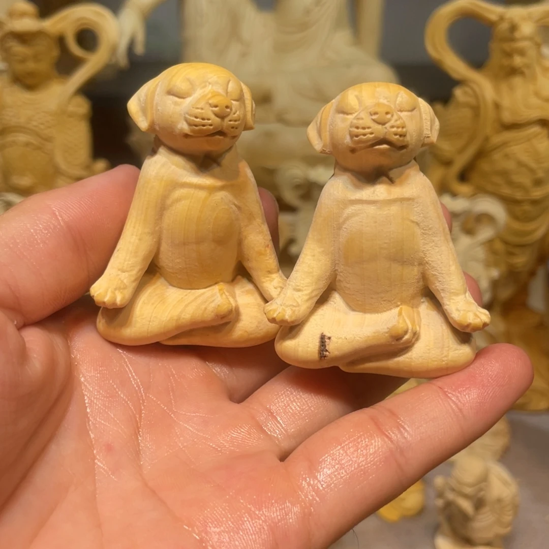 黄杨木瑕疵狗一对