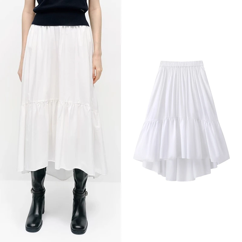 容诺【摩家订单】半身裙2025春新品运动风白色松紧高腰不规则K5460