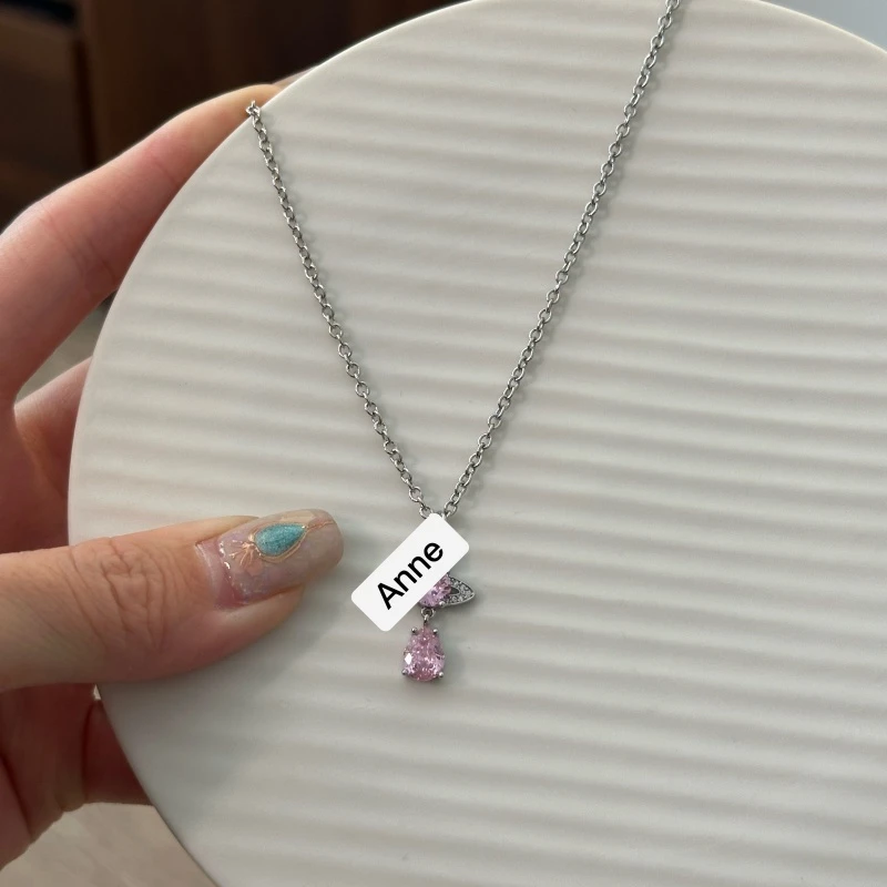 铜合金项链 土星人鱼泪粉锆个性轻奢项链【X736】