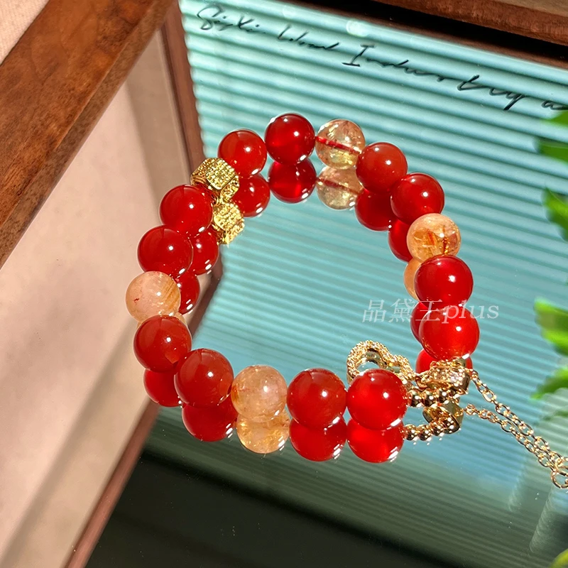 【恭喜发cai】10m红水玛瑙+黄水晶手串原创设计天然水晶Y42