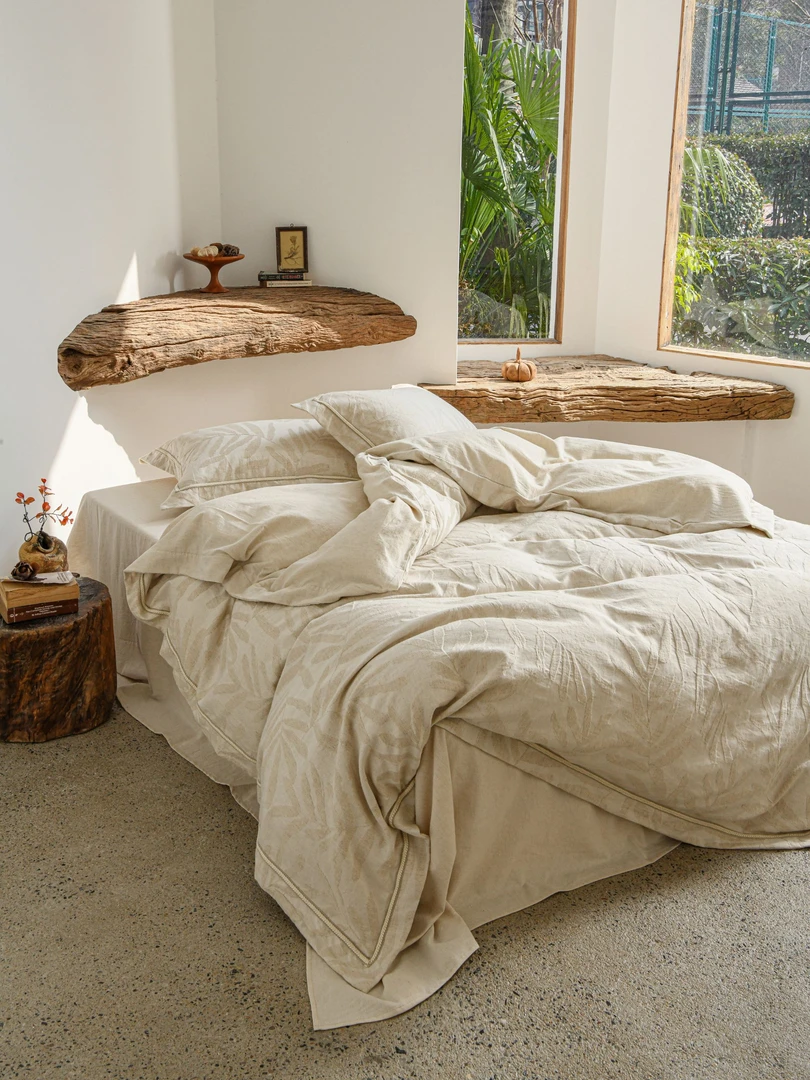 树-织物之美棉麻四件套 简约即高级 浮雕艺术 纯色提花套件