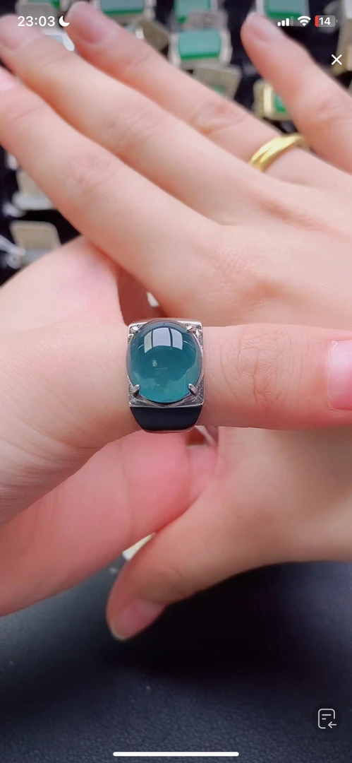 天然翡翠戒指s925银男戒