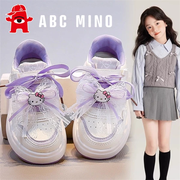 ABC MINO女童鞋板鞋秋季儿童休闲爆款运动小白鞋女孩学生皮面百搭